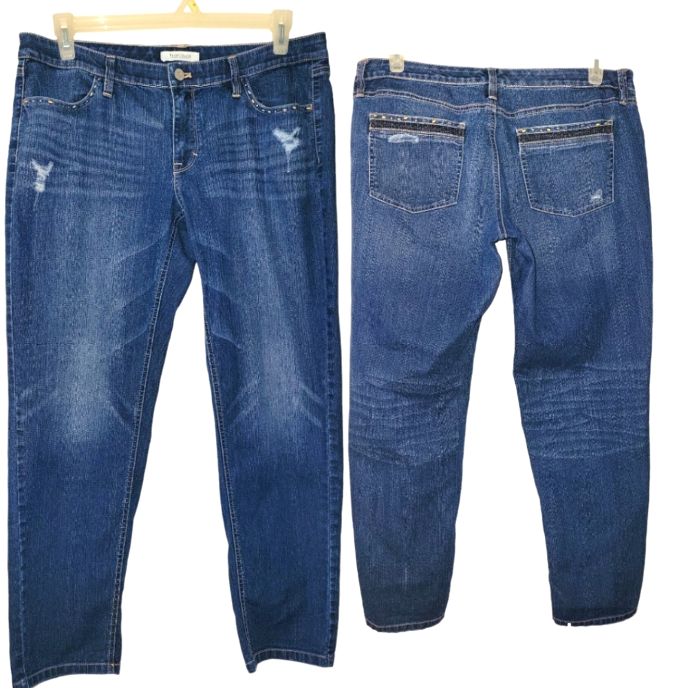 WHBM Blanc Mid Rise Straight Leg Jeans, 10, Blue, GUC